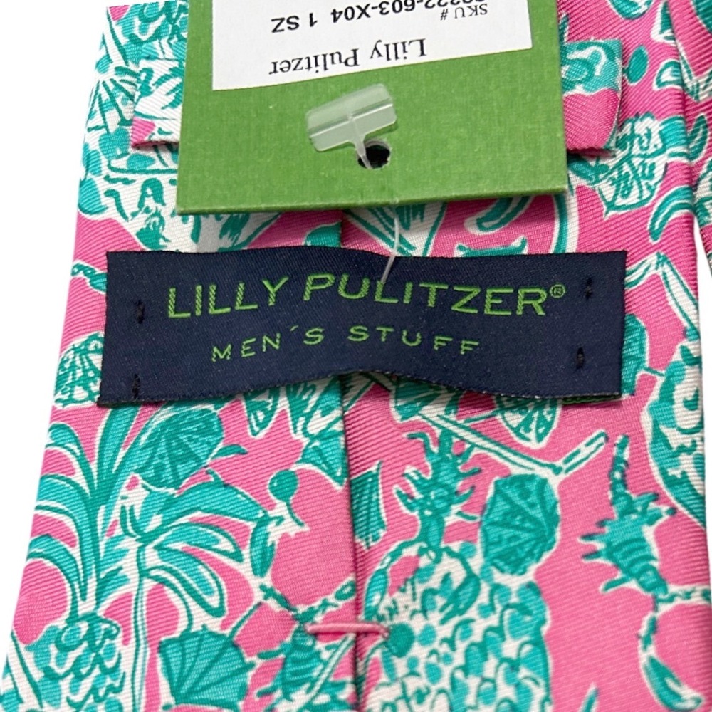 NWT Lilly Pulitzer Mens Hotty Pink Scorpion Bowl Silk Tie Tropical Pineapple - Picture 6 of 6